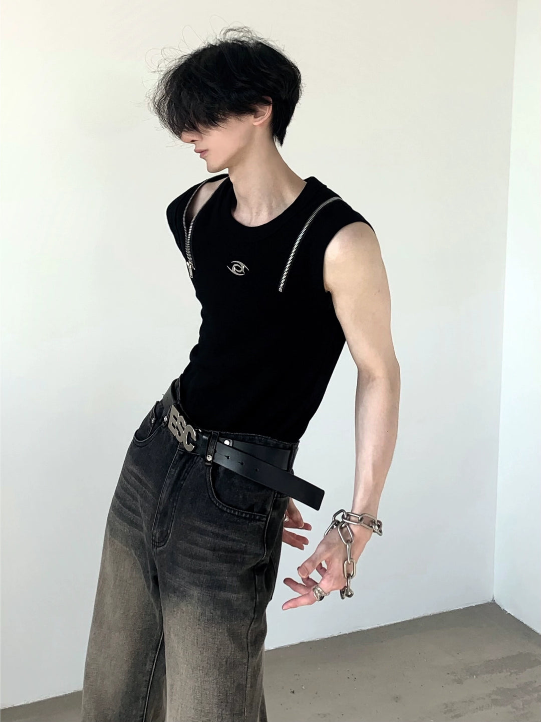Punk Deconstructed Zipper Hollow Tank Top