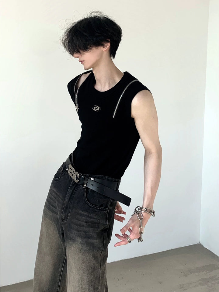 Punk Deconstructed Zipper Hollow Tank Top