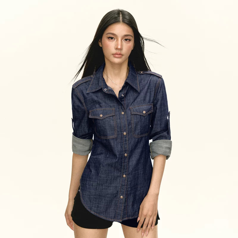 Long-Sleeve Denim Button-Up Shirt