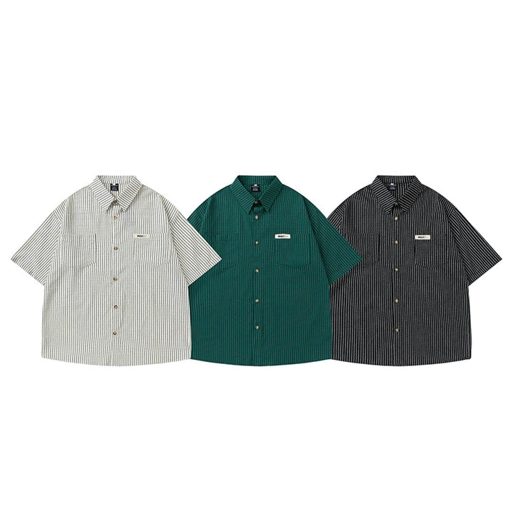 Verticaal Gestreepte Korte Mouw Casual Shirt 
