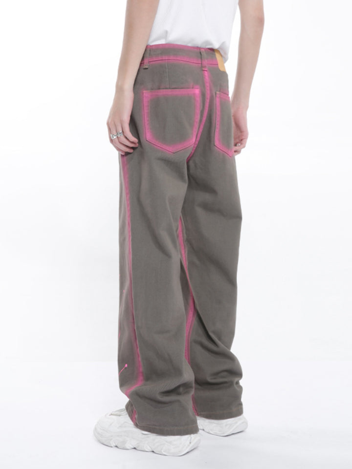 Graffiti-Inspired Straight Denim Pants
