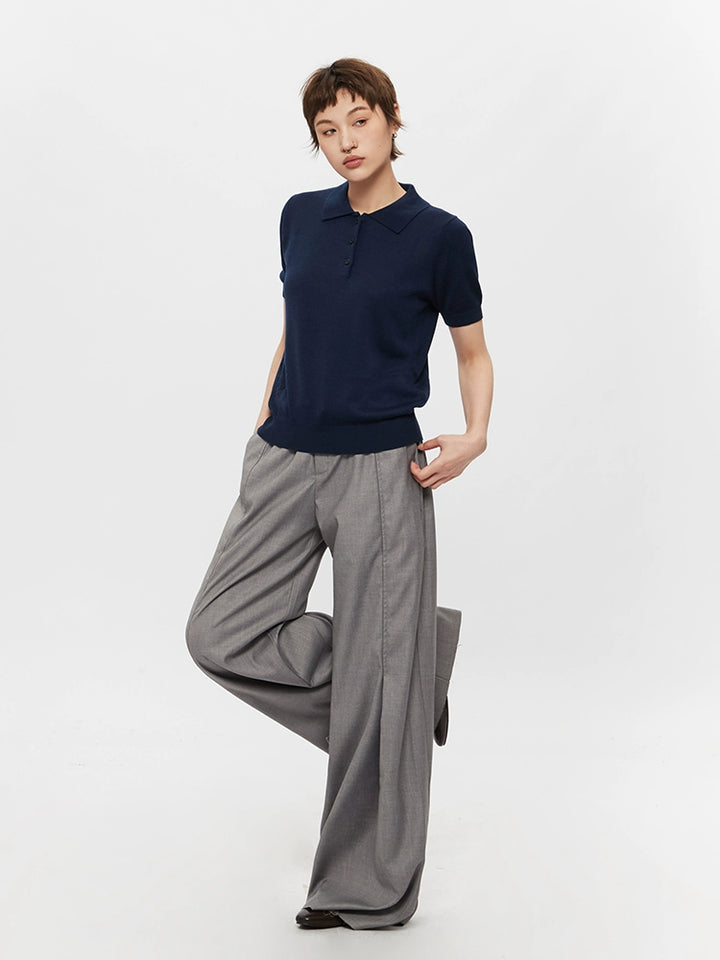 Polo Collar Short Sleeve Knitted Top