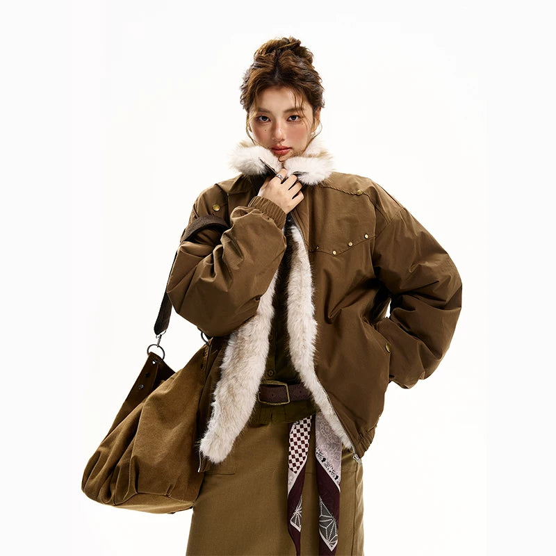 Veste d'hiver en coton doublée en fausse fourrure 