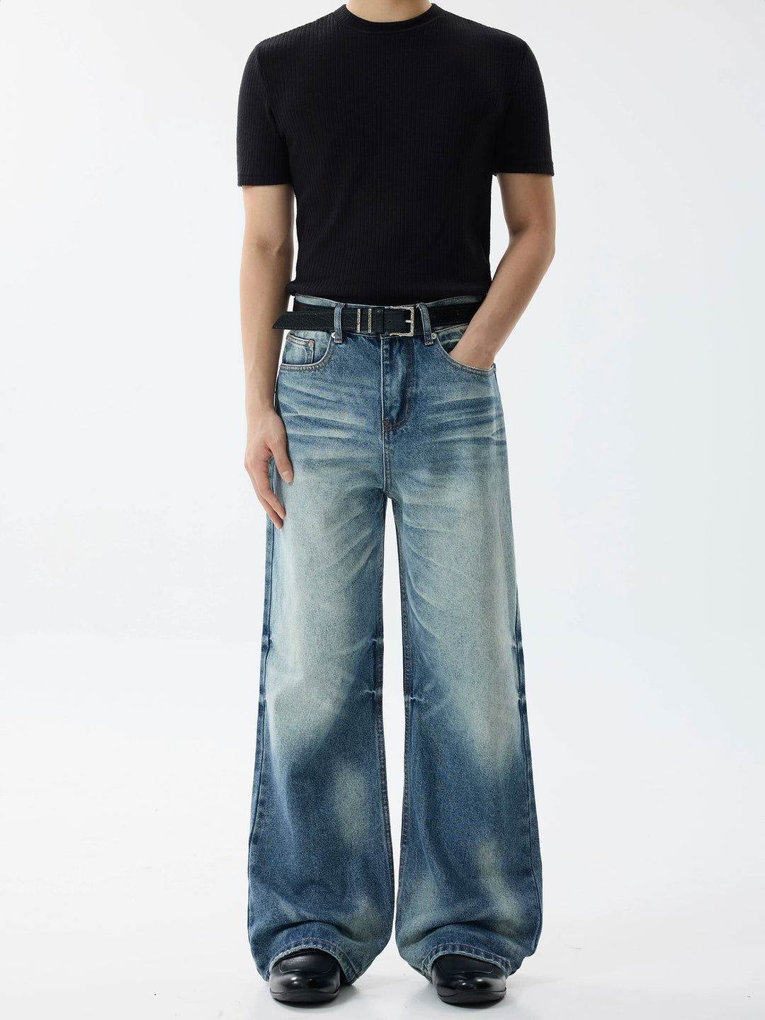 Jeans baggy évasés délavés rétro 