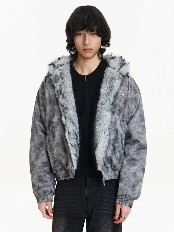 Faux Fur Lined Suede Hooded Jacket