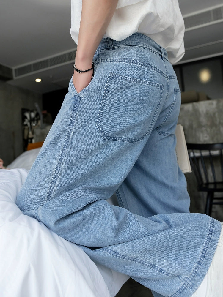 Ice Silk Wide-Leg Belted Jeans