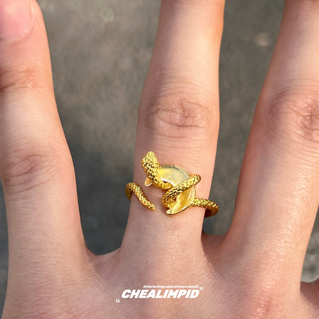 Twisted Snake Crescent Open Adjustable Ring