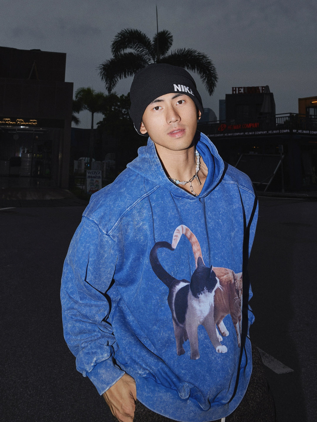 Cat Print Hooded Sweatshirt