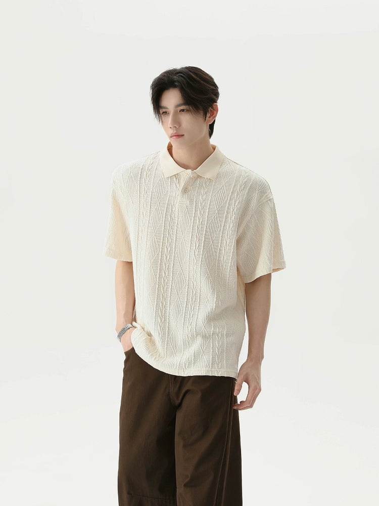 Textured Knit Short Sleeve Polo Shirt