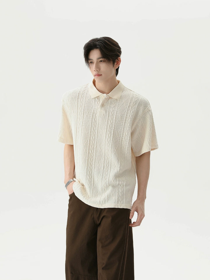 Textured Knit Short Sleeve Polo Shirt