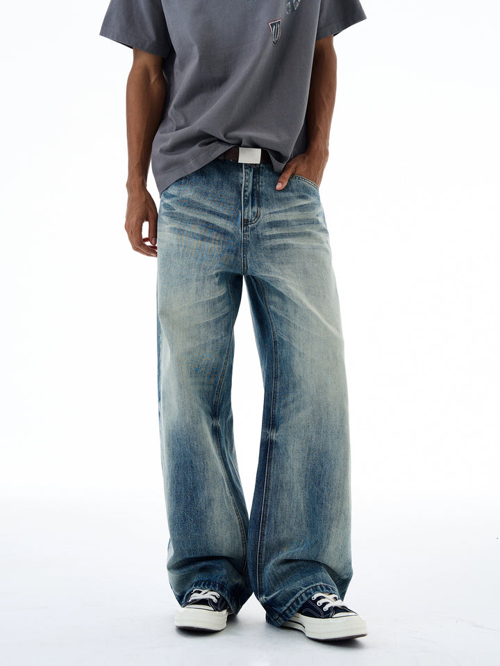 Jeans a gamba larga effetto lavato retro 