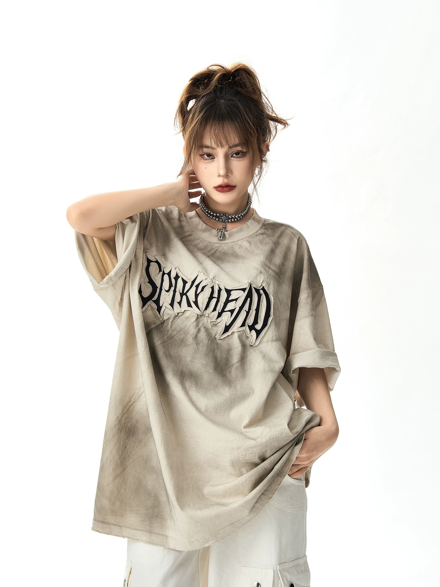 Embroidered Washed Oversized Short Sleeve T-shirt