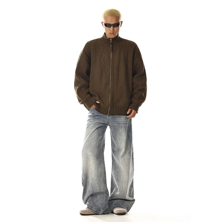 سترة كاردين سحاب مزخرفة من الصوف العتيق 