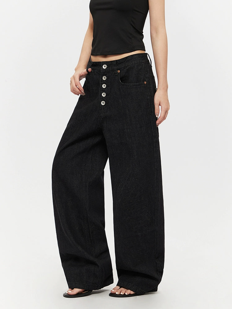Retro High Waist Button Wide Leg Pants