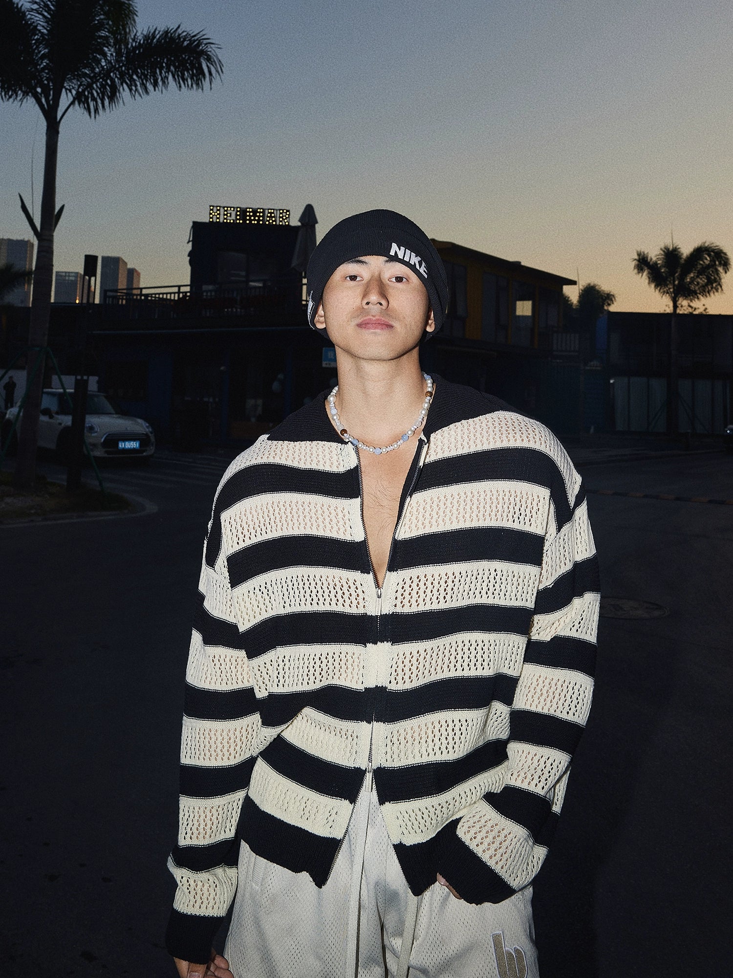 Strick Zip-Up Gestreifter Pullover 