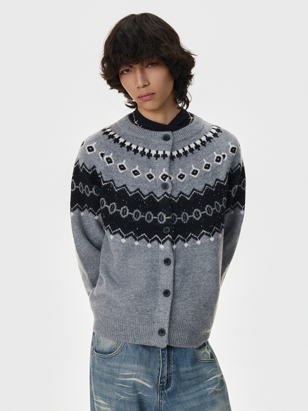 Fair Isle Knit Button Cardigan Sweater