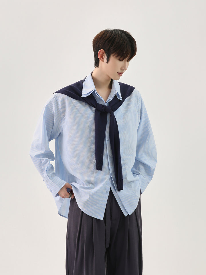 Detachable Shawl Striped Shirt