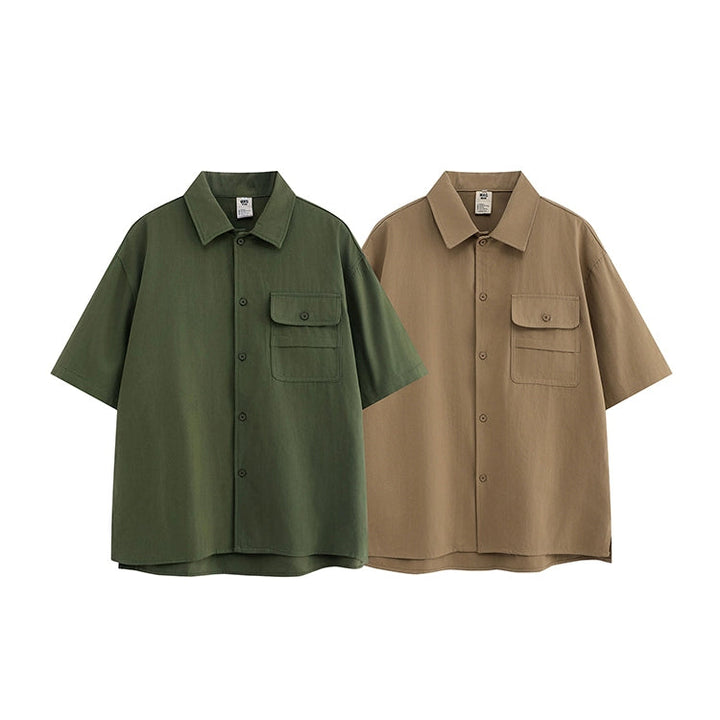 Camicia in cotone a maniche corte in stile lavoro retro 