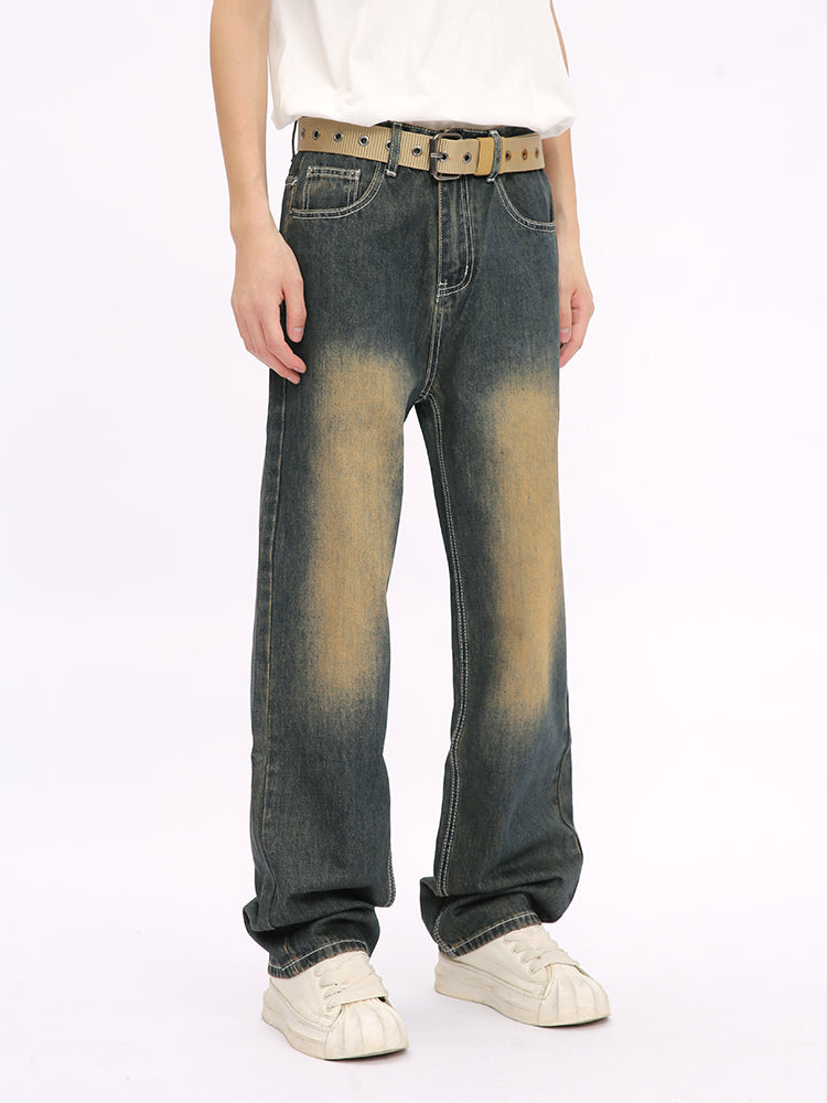 Jeans droits délavés rétro 