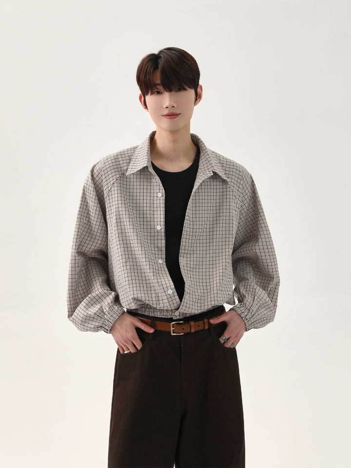 Camicia larga a maniche raglan a quadri 