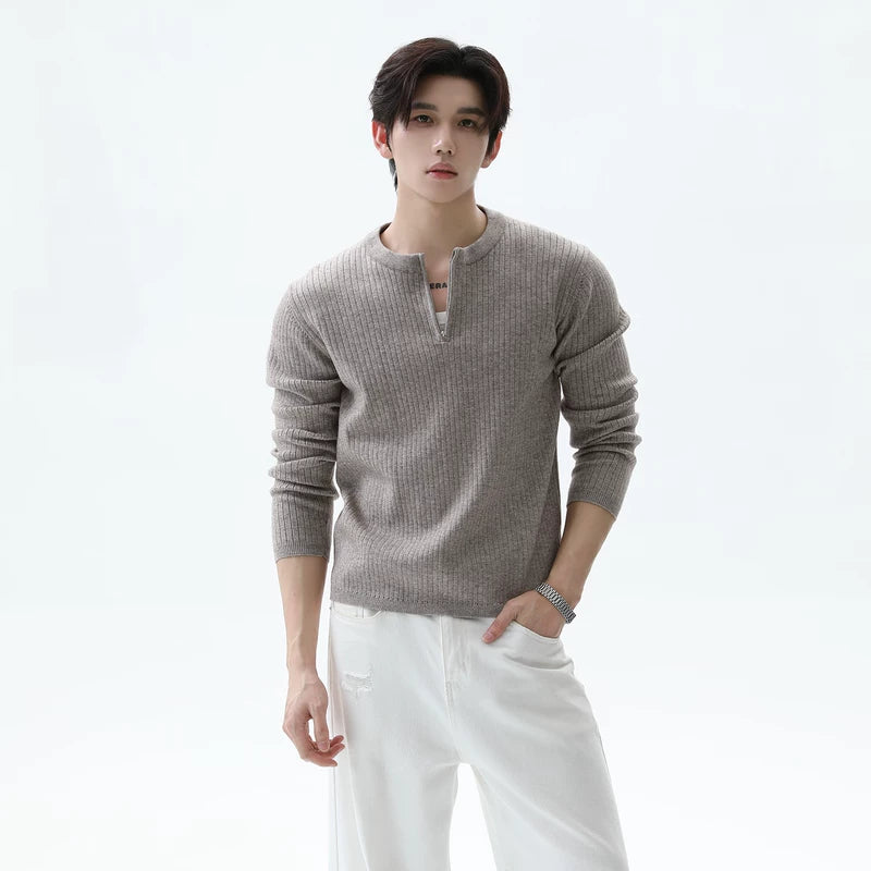 Half-Zip Ribbed Knit Stand Collar Sweater