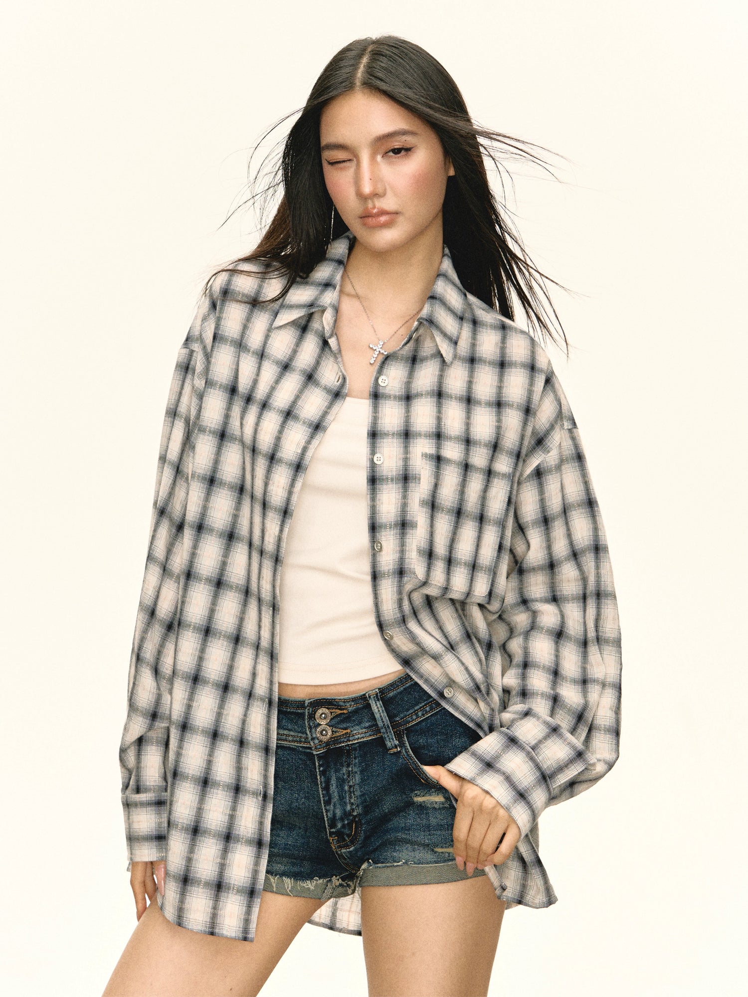 Loose Plaid Button-Up Shirt