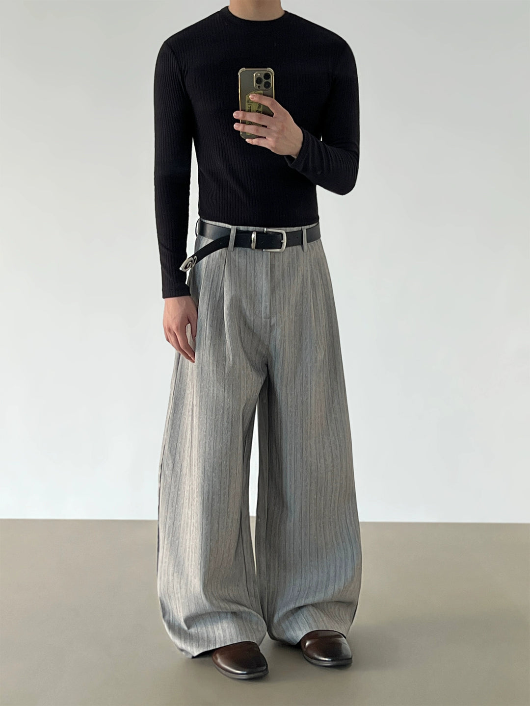Pinstripe Wide Leg Casual Pants