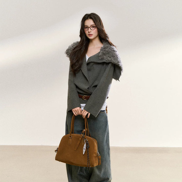 Faux Fur Collar Loose Knit Sweater