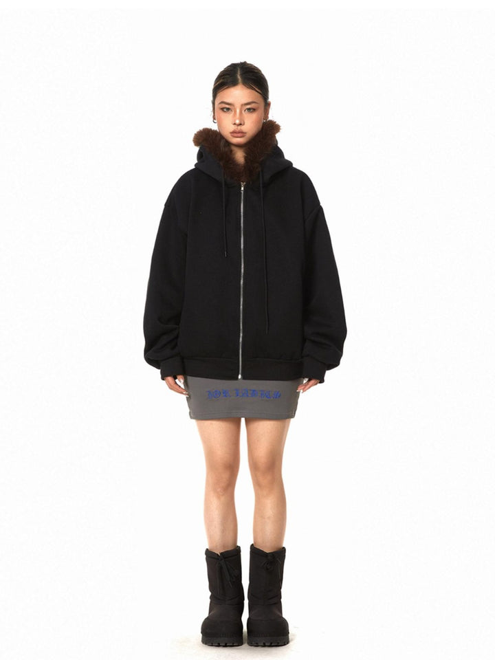 Fur Collar Hooded Cardigan Jacket
