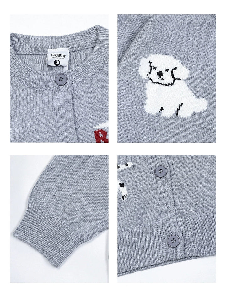 Retro Puppy Jacquard Strik Cardigan Sweater 