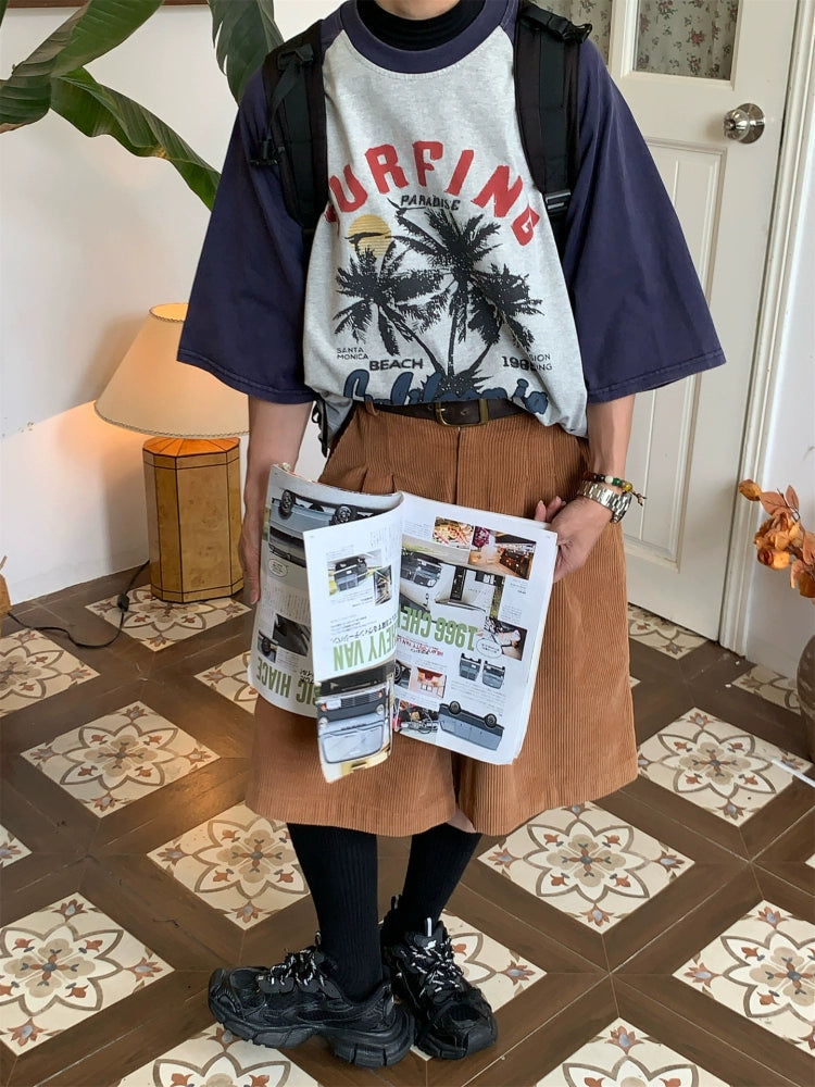 レトロハワイアングラフィックラウンドネックTシャツ 