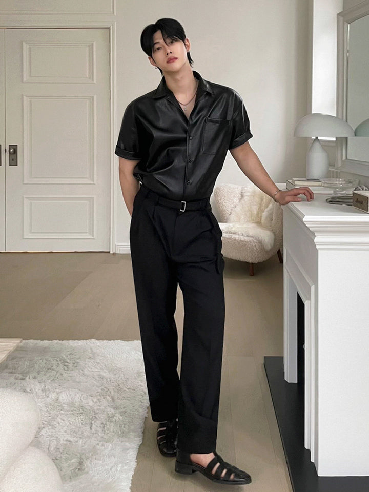 Casual Short-Sleeved Leather Shirt
