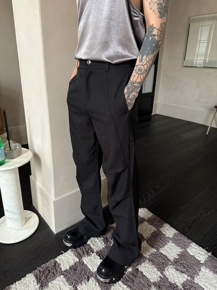 Pleated Drape Micro-Flared Pants