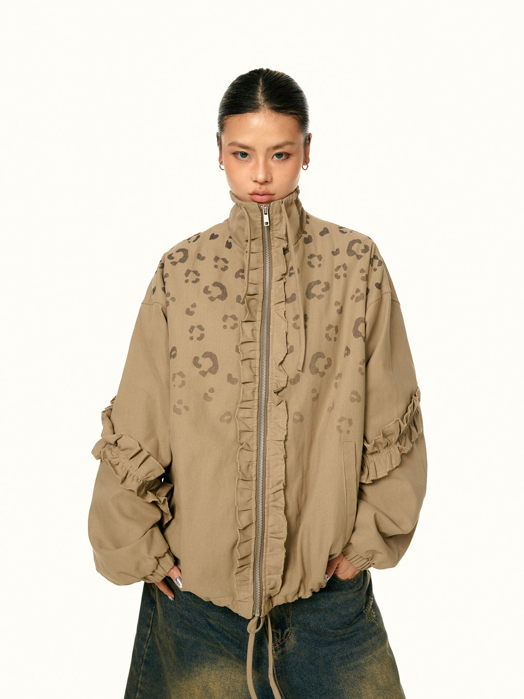 Retro Leopardenmuster Stehkragenjacke 