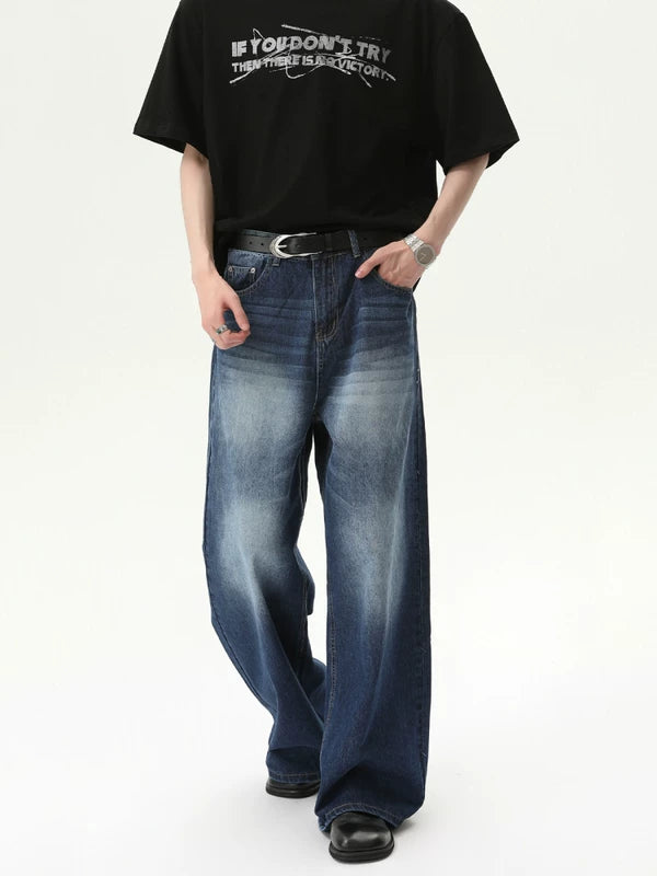 Washed Distressed Wide Leg Denim Pants