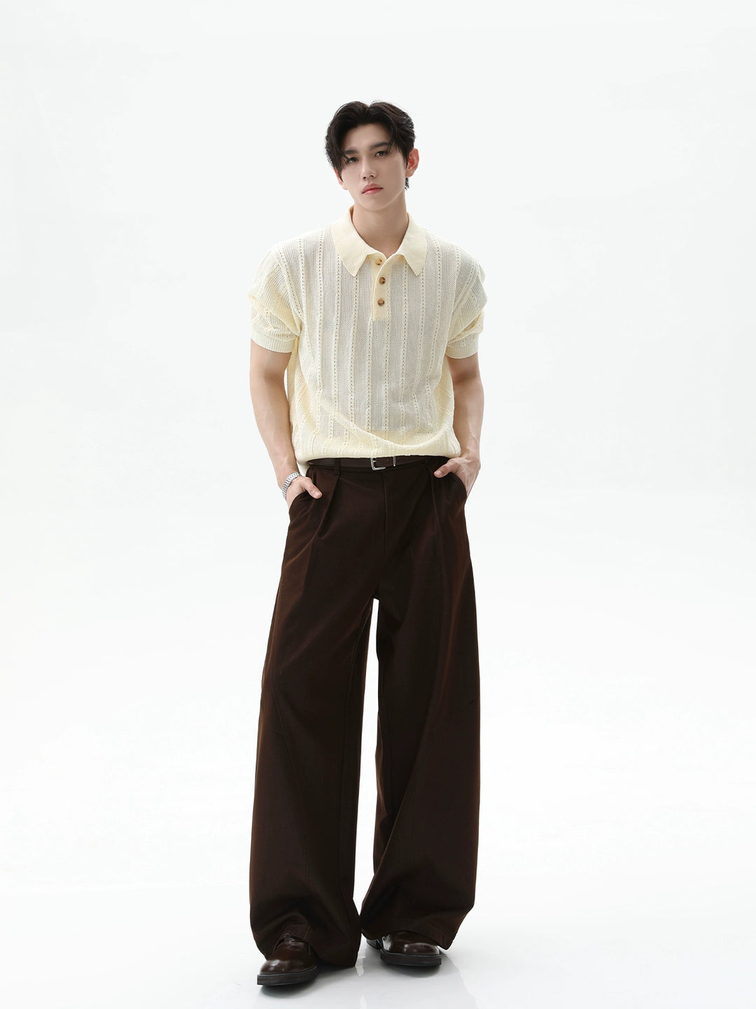 Textured Knit Polo Shirt Korte Mouwen 