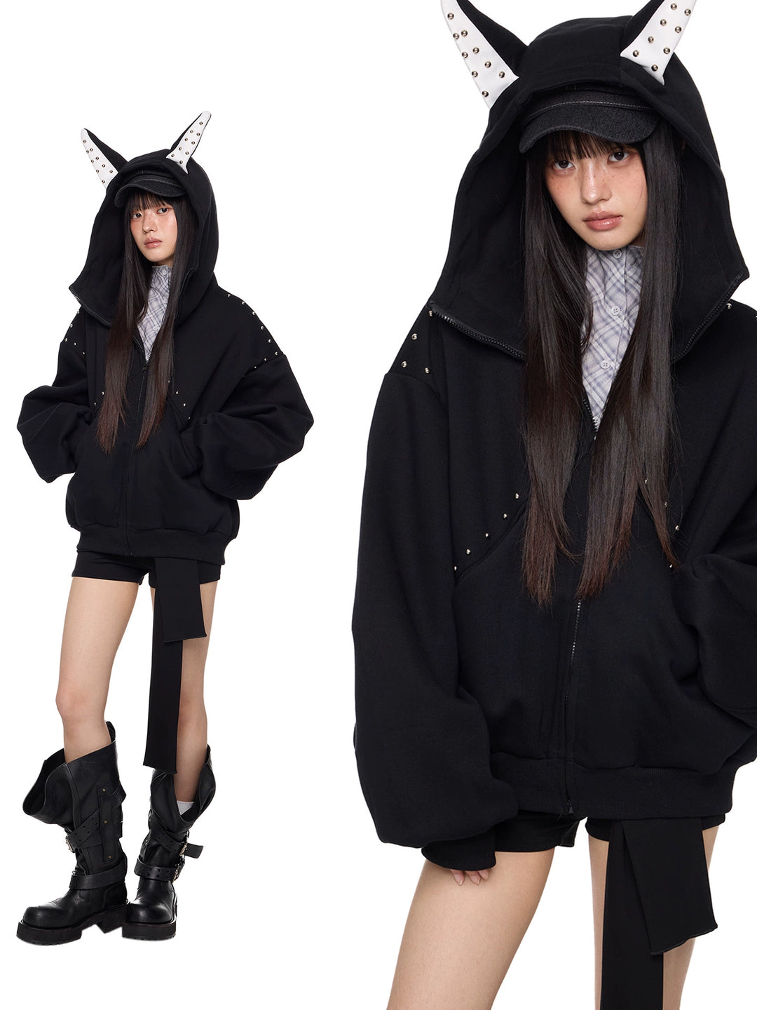 Rivet Hoodie met Kattenoorontwerp 