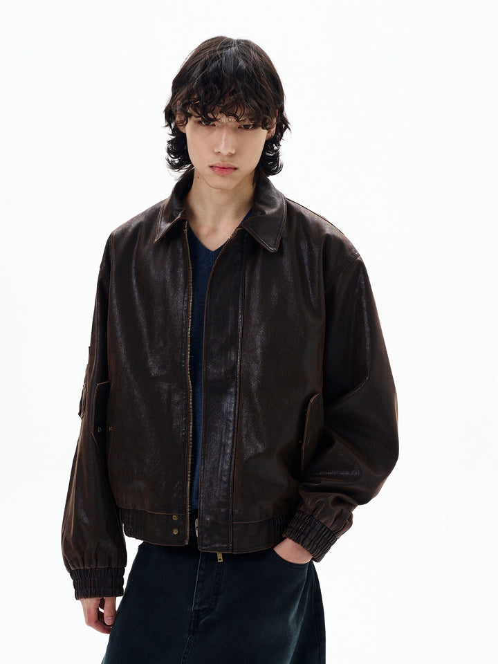 Vintage Leather Bomber Jacket