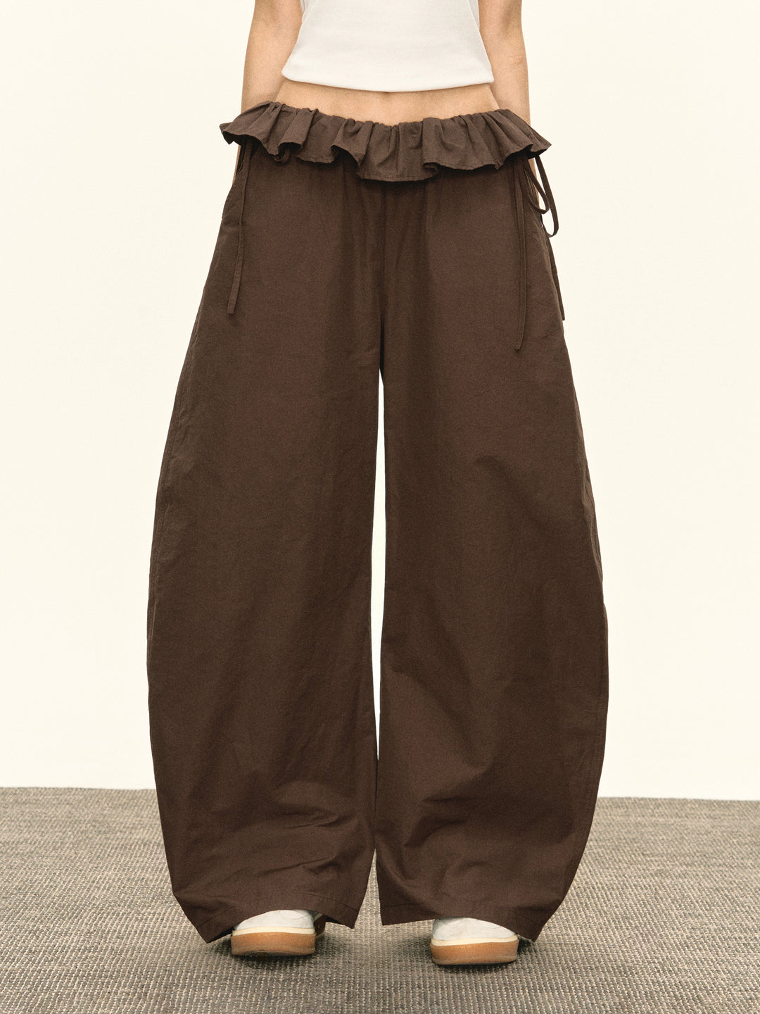 Ruffle Waist Wide Leg Pants