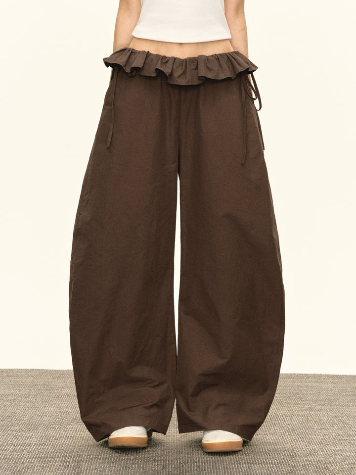 Ruffle Waist Wide Leg Pants