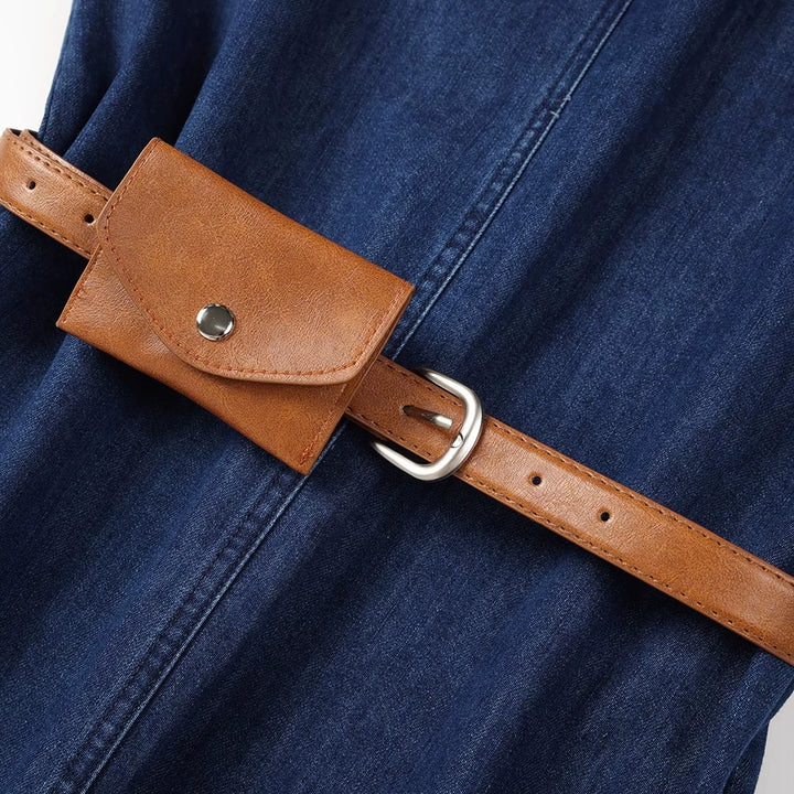 Denim Sleeveless Straight Belted Sundress