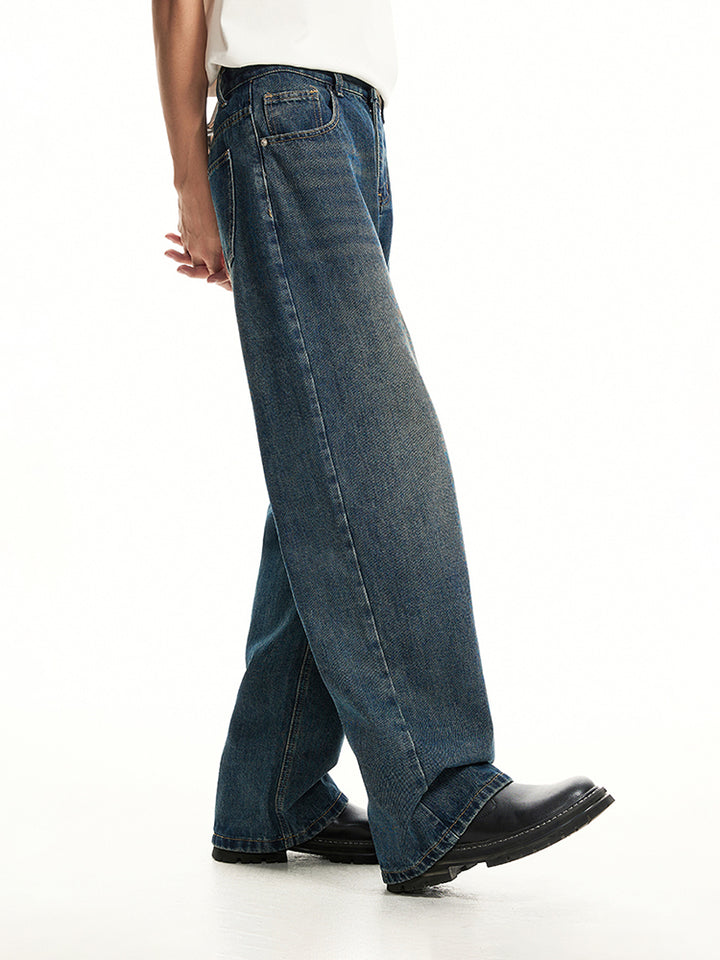 Wide-Leg Retro Washed Jeans