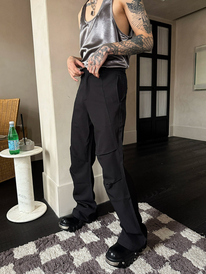 Pleated Drape Micro-Flared Pants