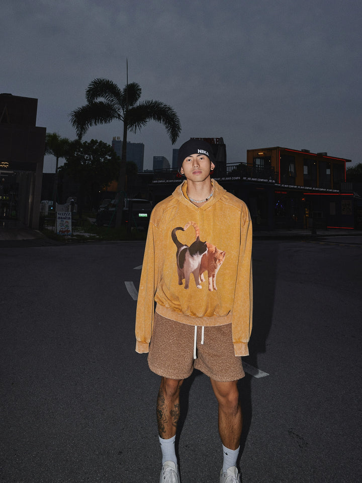 Cat Print Hooded Sweatshirt