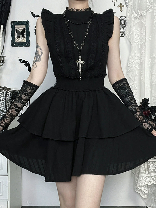 Gothic ärmelloses Dienstmädchen-Stil Puffkleid 