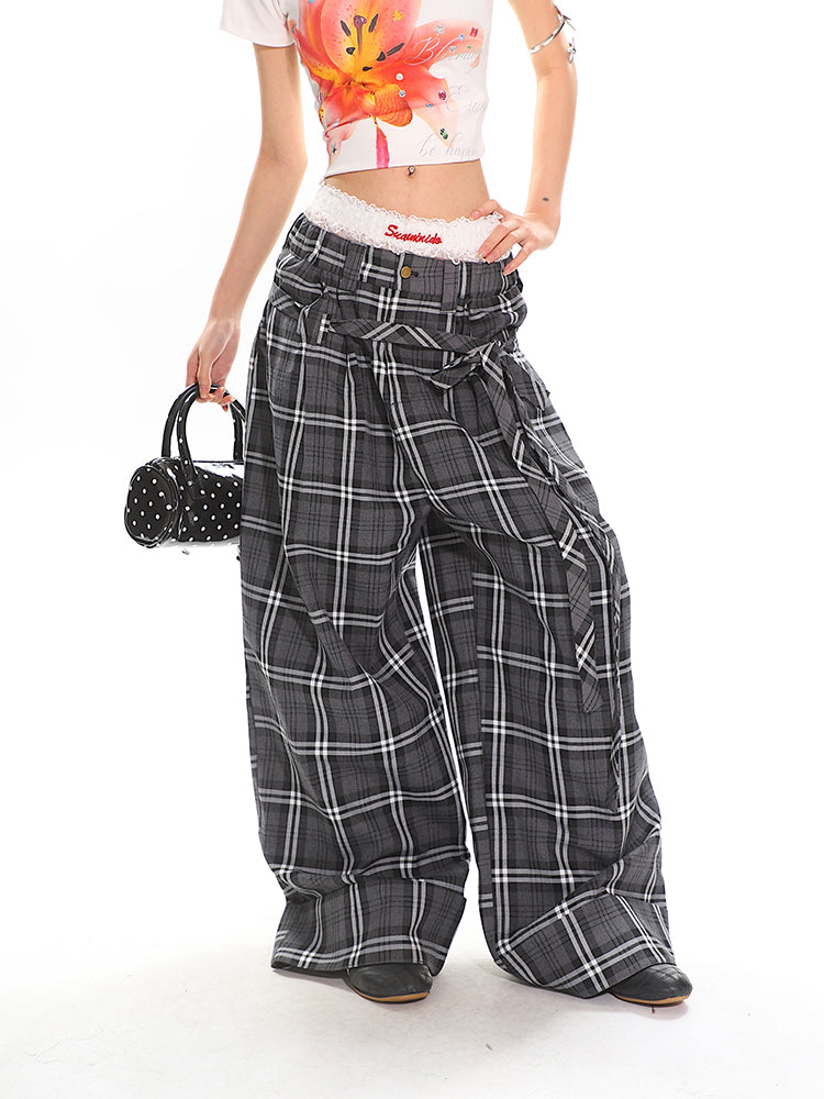 Karierte weite Beinform Retro-Silhouette-Hosen 