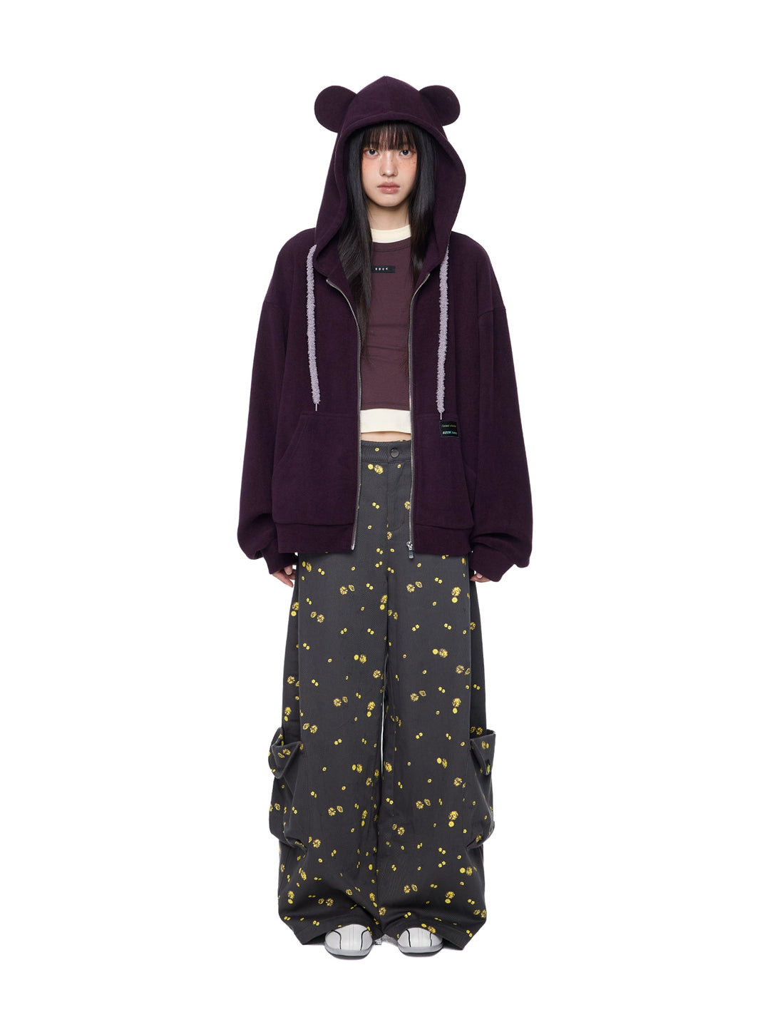 Daisy Print Wijde-Pijpen Pocket Broek 