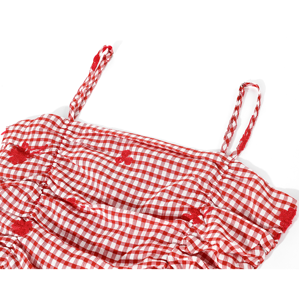Károvaná plisovaná vyšívaná peplum tílko 