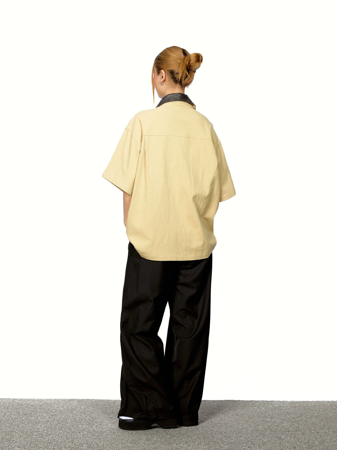Half Zip Leather Lapel Polo Shirt