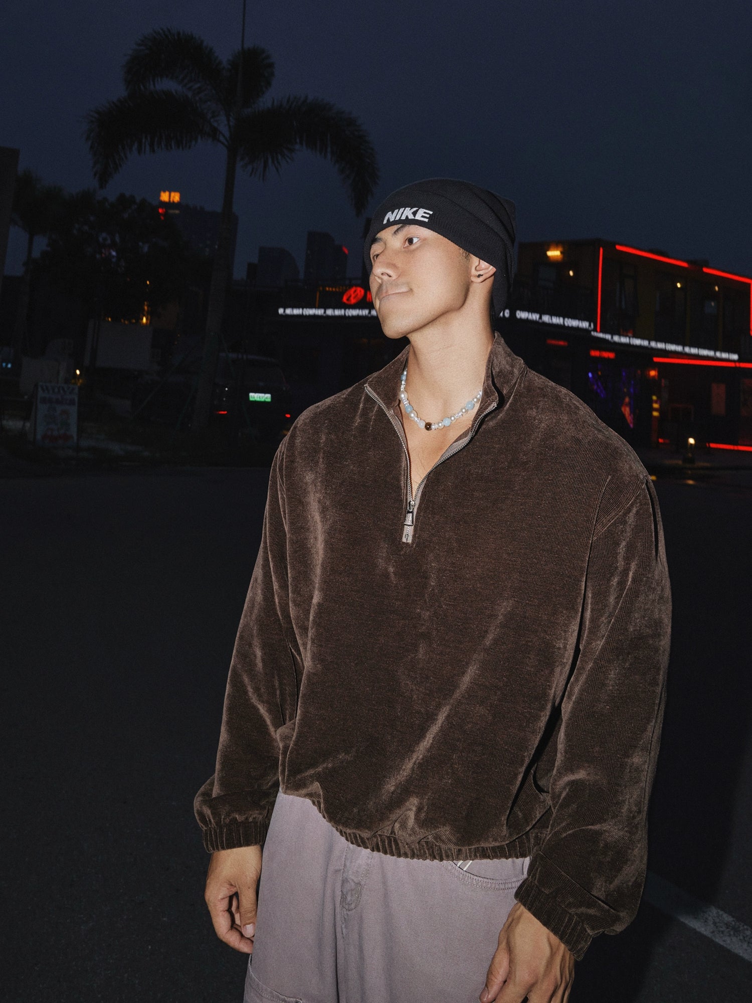 Chenille Süet Yarım Fermuarlı İpli Sweatshirt 